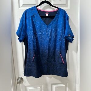 Nursing scrub top koi sparkle ombré blue /navy 3x